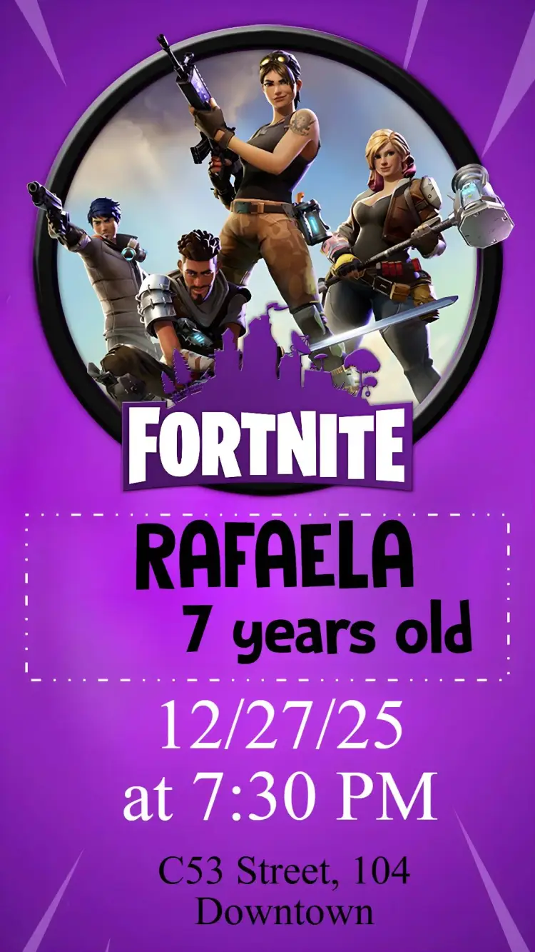 Invite Fortnite Girl editable and customizable