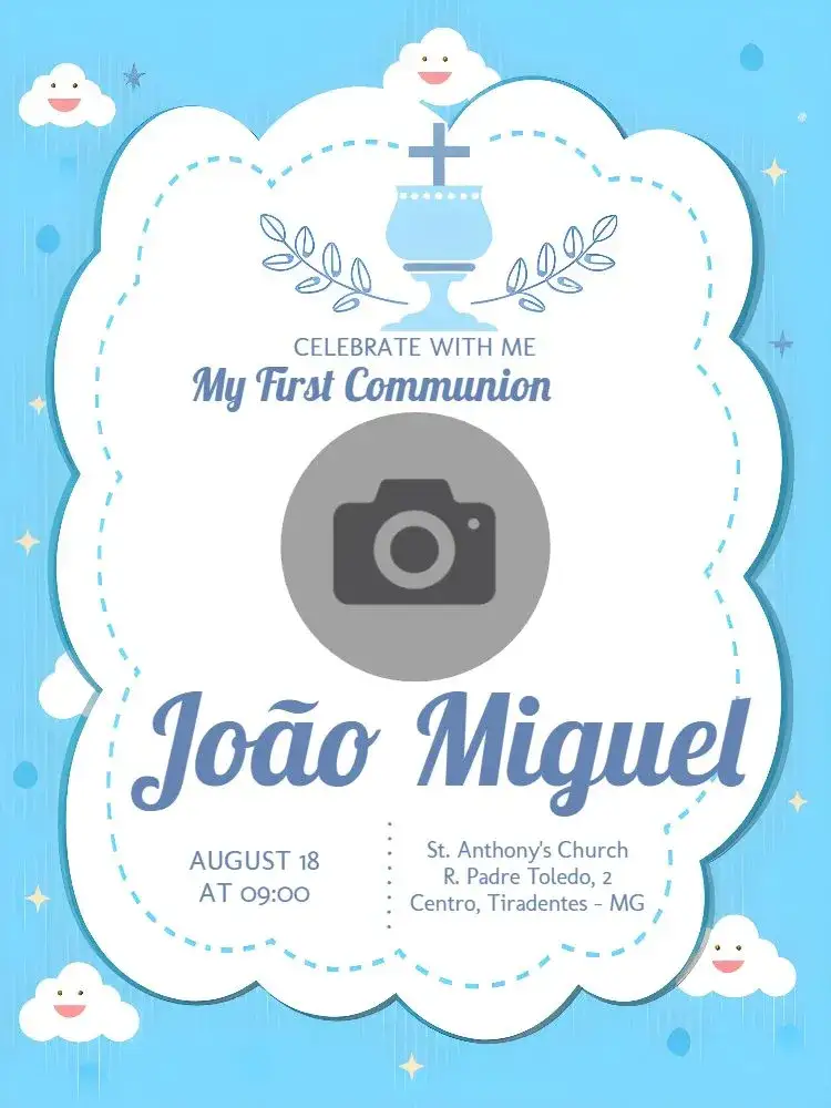 Invitation First Communion With Angel Photo – First Communion theme blue, angels, delicate, childlike, modern