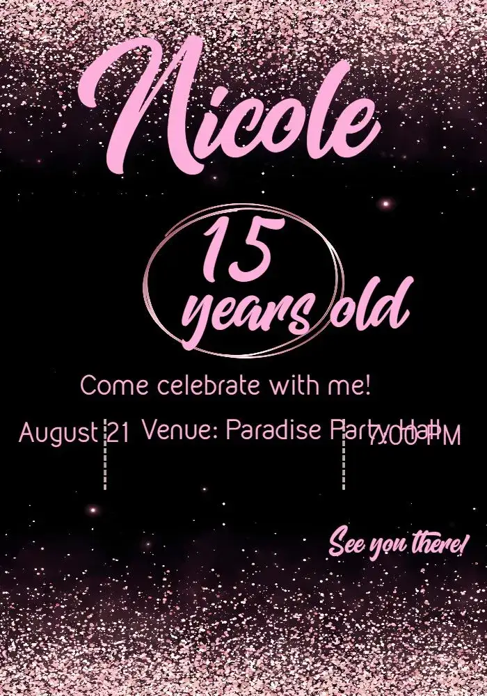 Invitation 15 Years Green Glitter – Sweet 15 theme glitter, green, modern, elegant, feminine