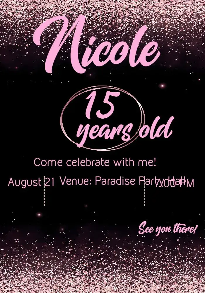 15 Years Green Glitter invitation