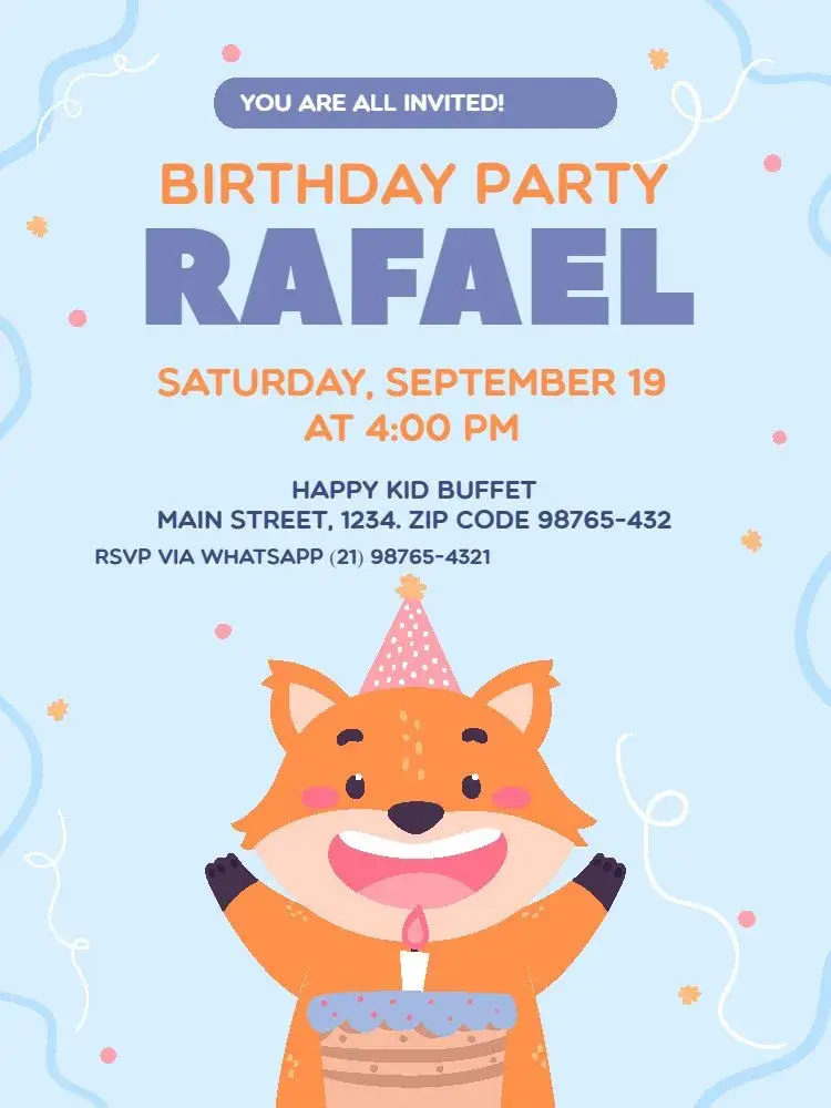 Blue Playful Fox invitation
