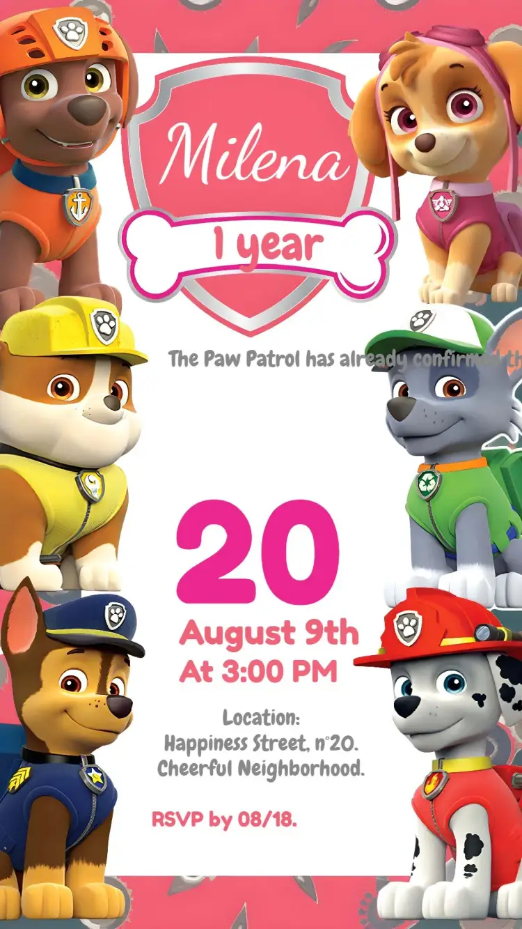 Paw Patrol Rubble invitation