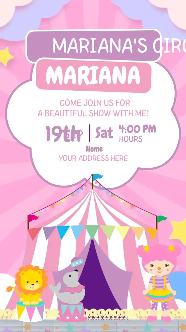 Invitation Circus – Kids' Birthday Party theme vibrant, colorful, playful, fun-filled, festive, childlike