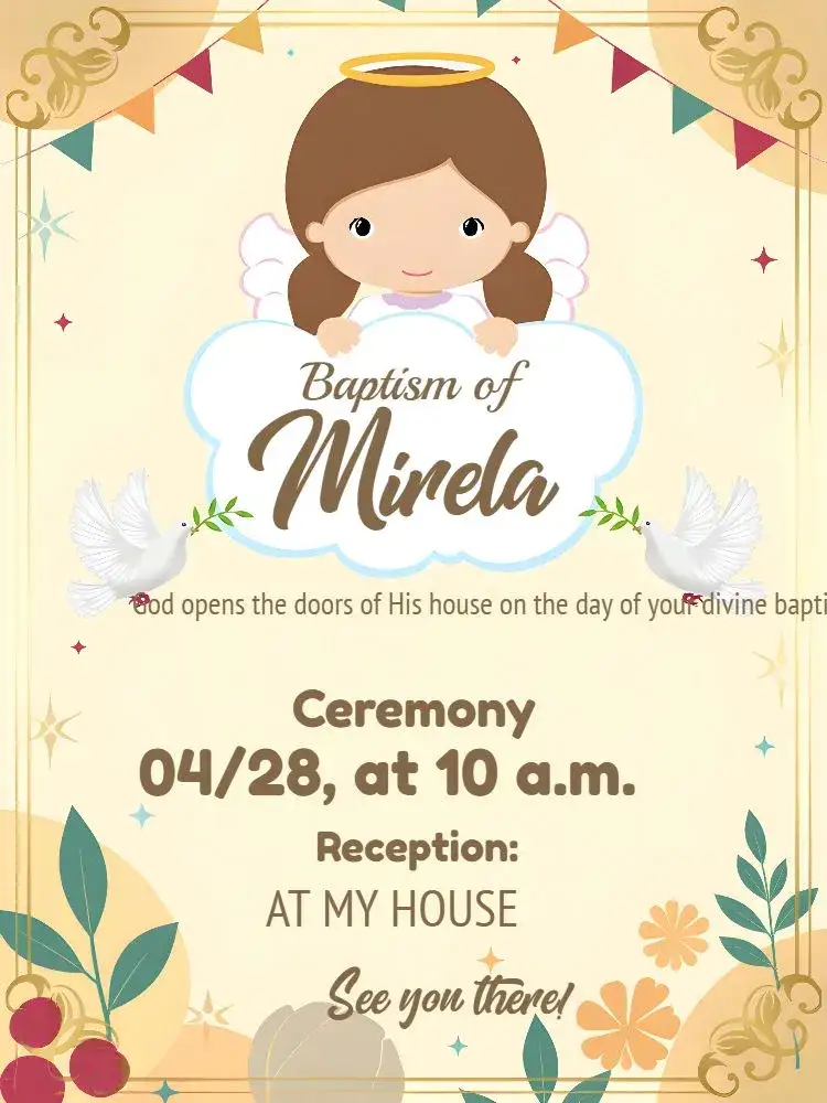 Invitation Angel Catholic Baptism – First Communion theme delicate, religious, pastel, childish, floral, modern