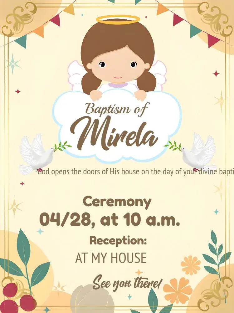 Angel Catholic Baptism invitation