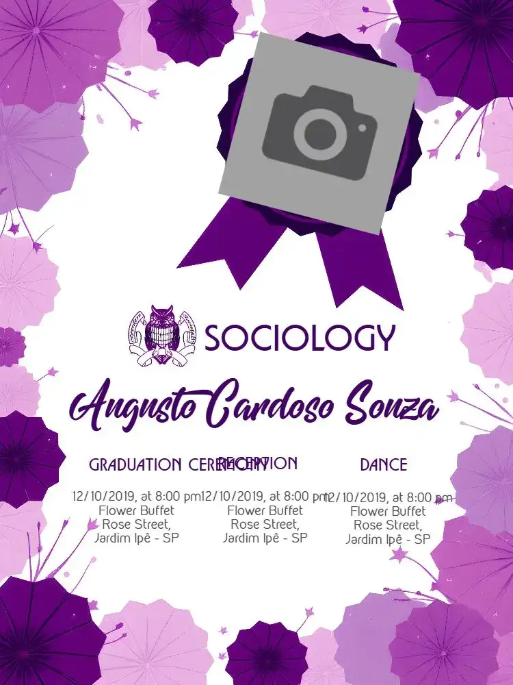 Invitation Graduation Sociology With Purple Photo – Graduation theme purple, white, modern, elegant, minimalist