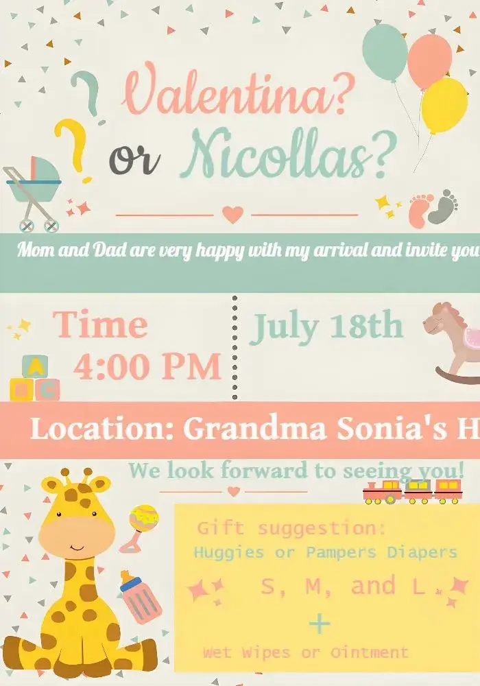 Giraffe Gender Reveal Tea invitation