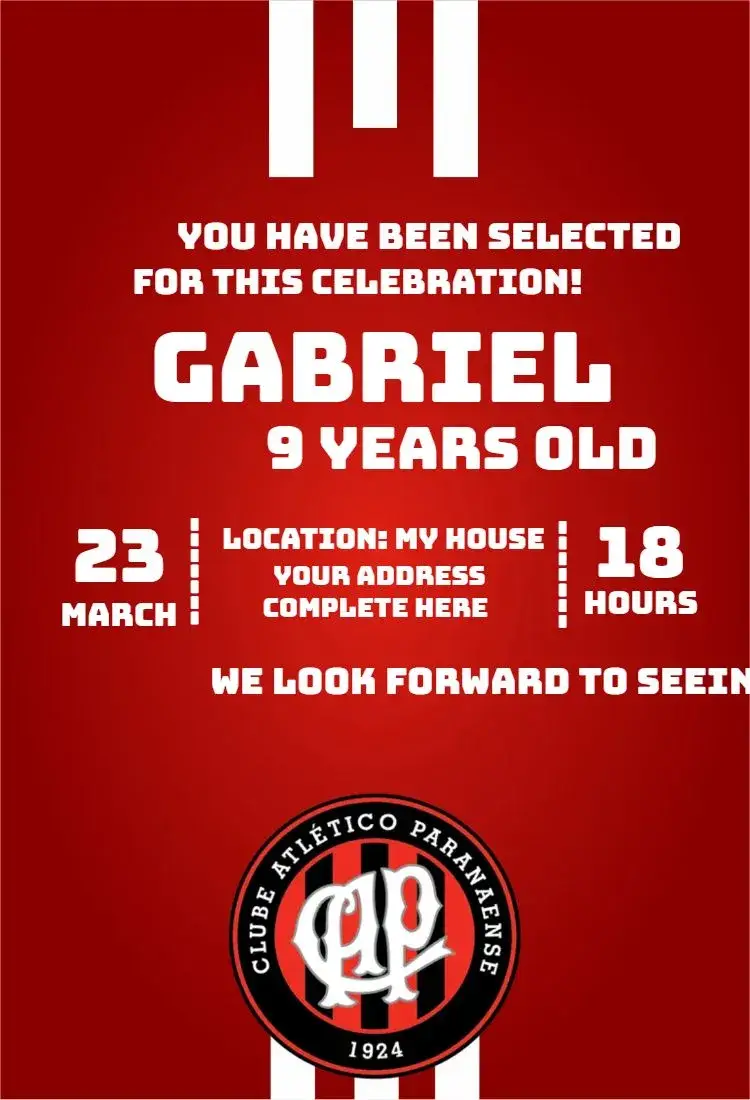 Invite Atlético Paranaense editable and customizable
