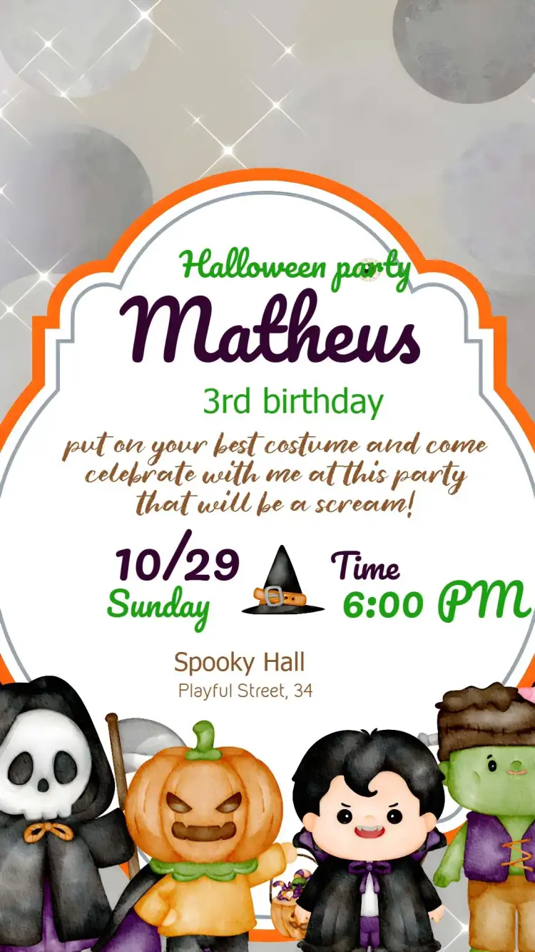 Invitation Halloween Cute – Commemorative Dates theme watercolor, fun-filled, colorful, playful, whimsical