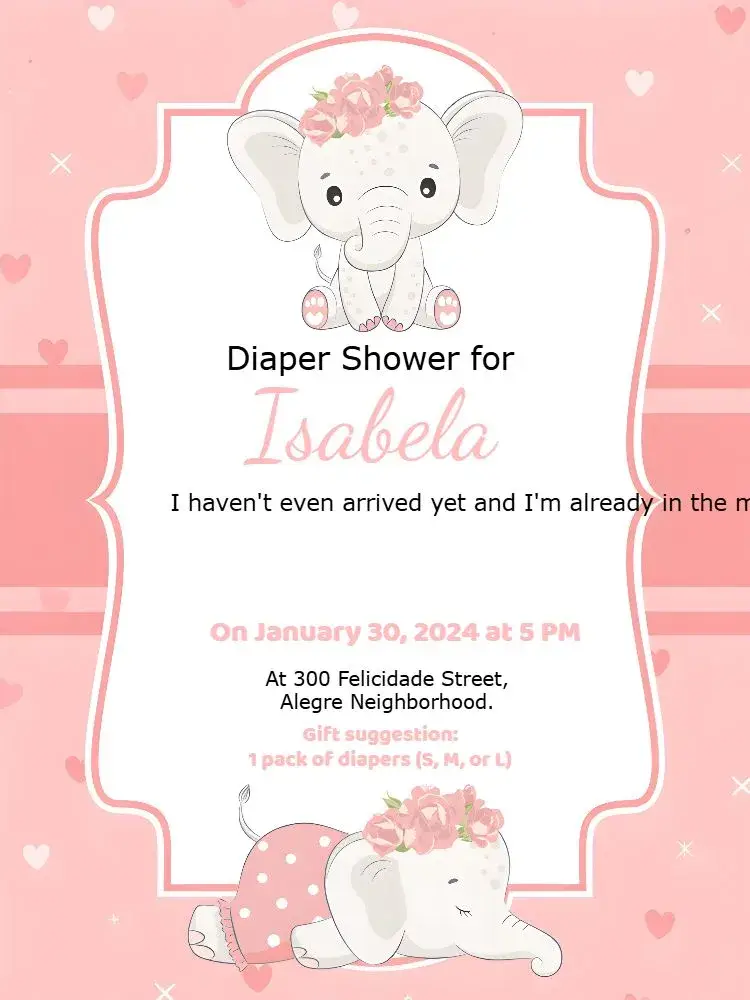 Elephant Pink Baby Shower Elephant invitation