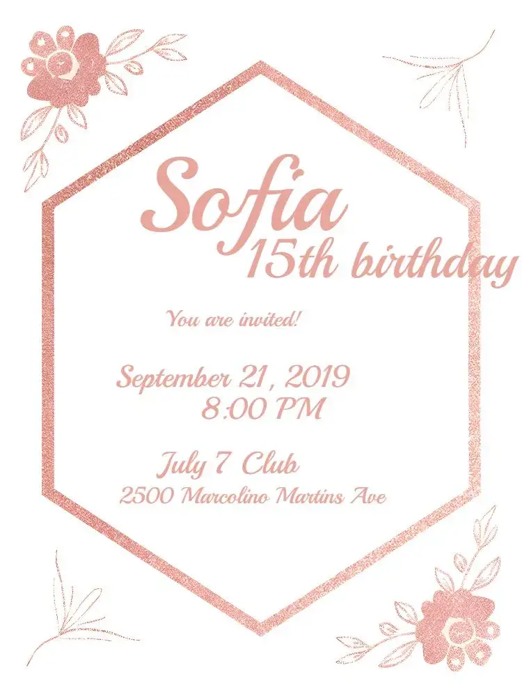 15th Floral Anniversary - Rose and Glitter Gold invitation