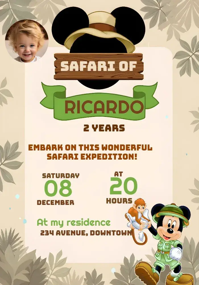 Mickey Safari With Pluto Photo invitation