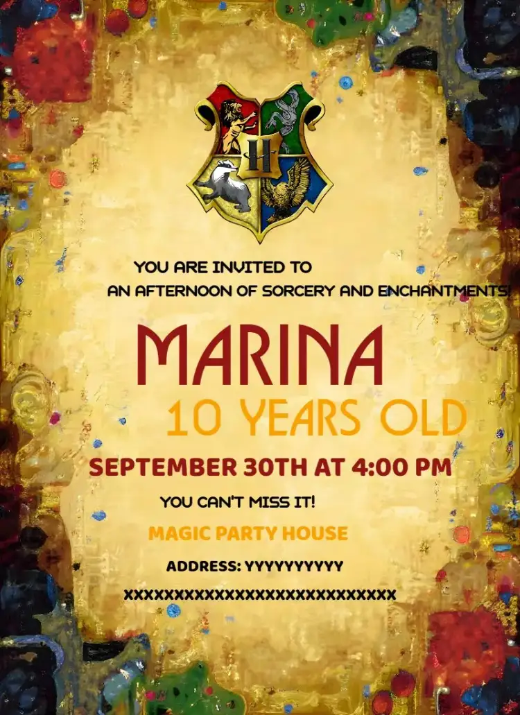 Invitation Yellow Harry Potter – Kids' Birthday Party theme yellow, magical, themed, fun-filled, childish, fantasy