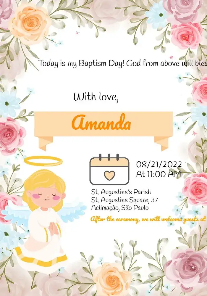 Invitation Orange Floral Baptism – Baptism theme floral, colorful, modern, delicate, cheerful
