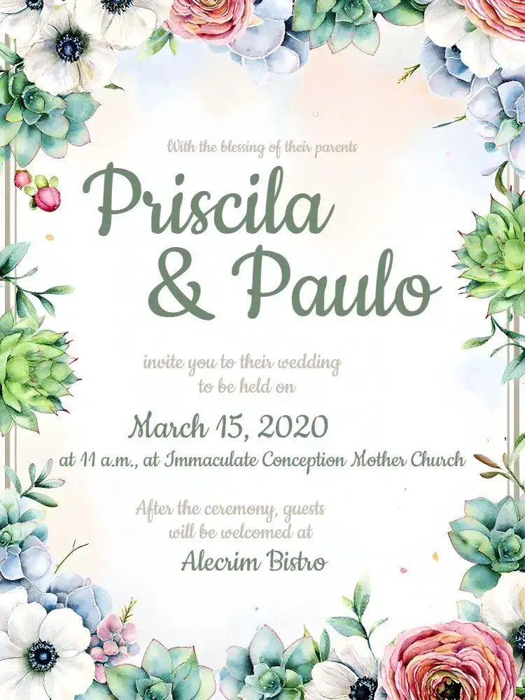 Invitation Foliage Wedding - Green Cacti – Wedding theme green, nature-inspired, rustic, minimalist, bohemian, floral