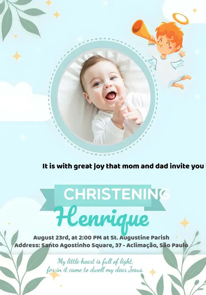 Invitation Green Baptism With Photo – Baptism theme green, blue, white, minimalist, childlike, delicate