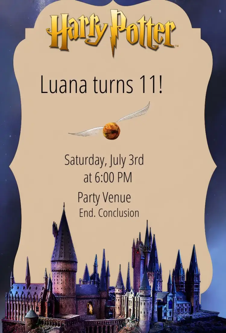 Harry Potter Hogwarts Magical Castle invitation