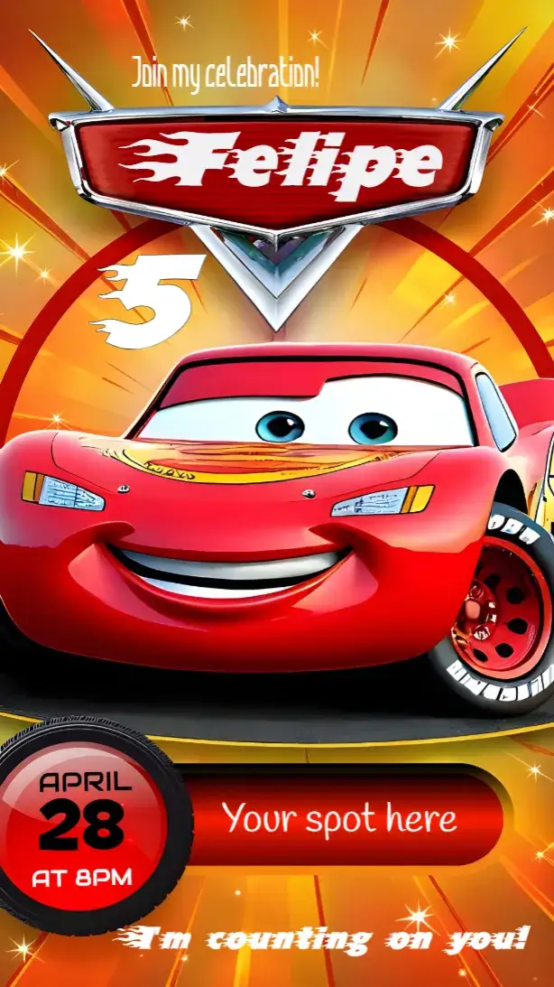 Invitation Lightning Mcqueen Cars – Most searched for theme red, race-themed, McQueen illustrations, fun style, animated graphic elements, children's party