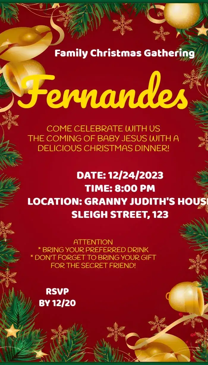 Invitation Christmas Celebration Party – Commemorative Dates theme red, festive, Christmas-themed, cheerful, colorful