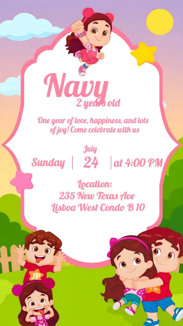 Invitation Maria Clara And Jp Kids – Most searched for theme colorful, pink, fun, childish, cheerful