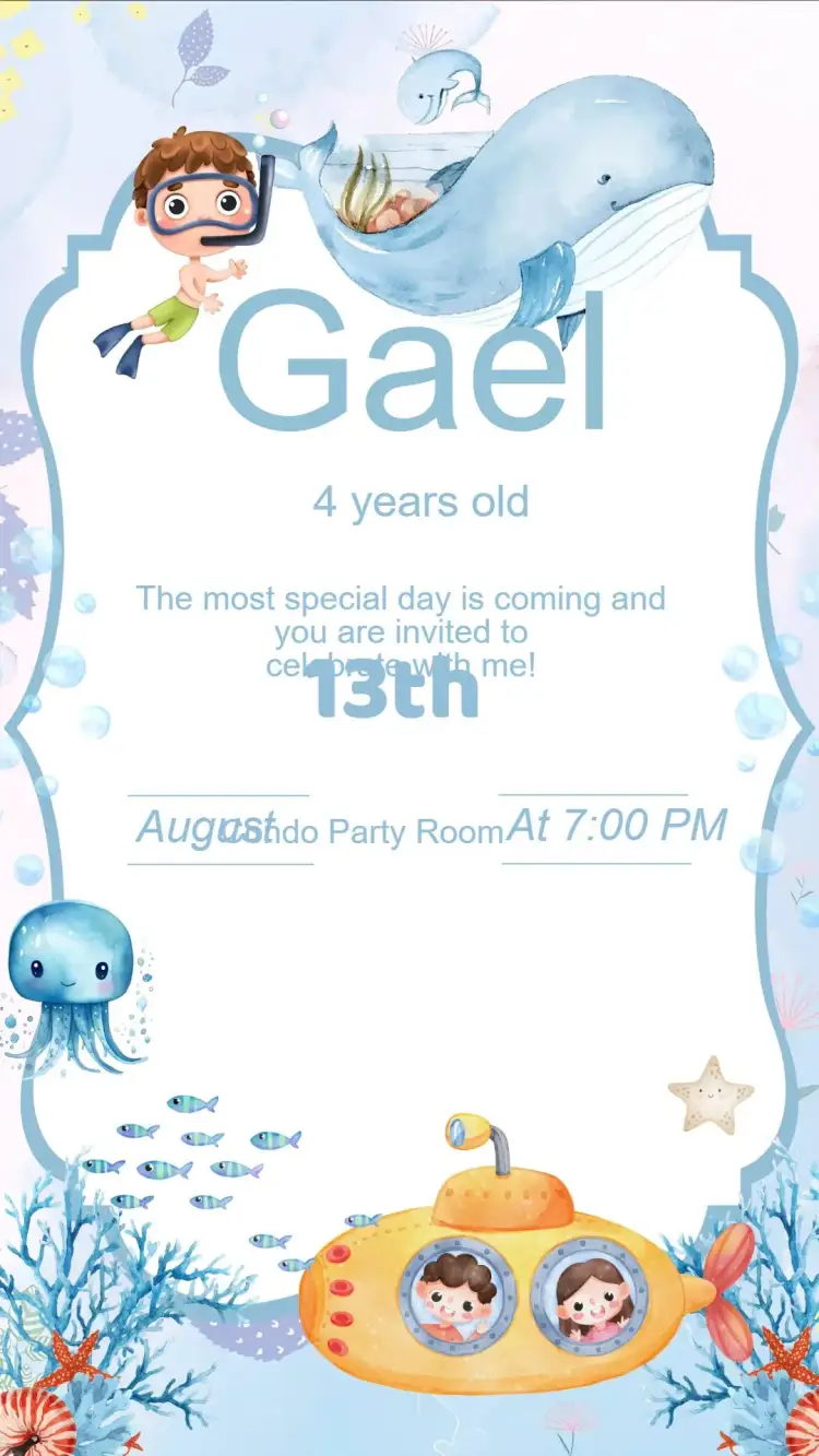 Invitation Under the Sea Birthday Invitation – Kids' Birthday Party theme navy, colorful, playful, fun, tropical, aqua