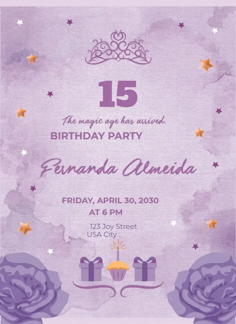 Invitation Violet Flower – Birthday theme floral, modern, soft, elegant, delicate