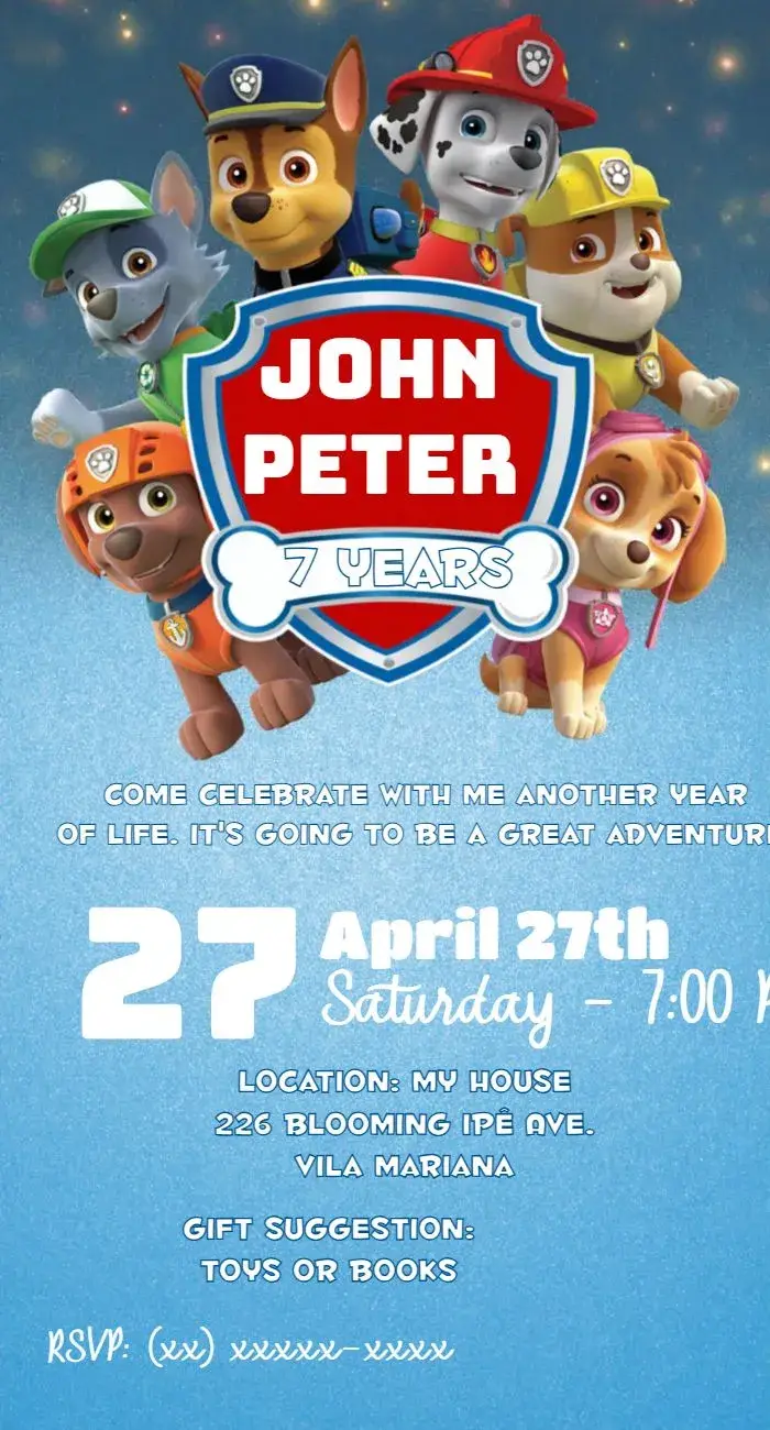 Paw Patrol Dog Patrol invitation