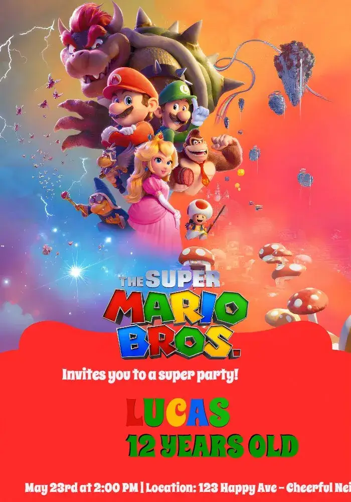 Invite Super Mario Bros editable and customizable