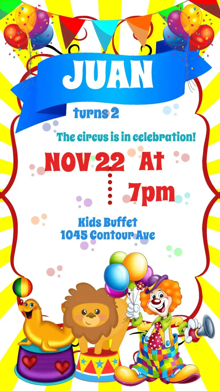 Invitation Circus – Kids' Birthday Party theme colorful, fun, playful, vibrant, circus-themed