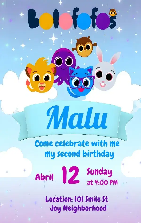 Invitation Bolofofos Kids – Most searched for theme colorful, fun, playful, childlike, themed, cheerful