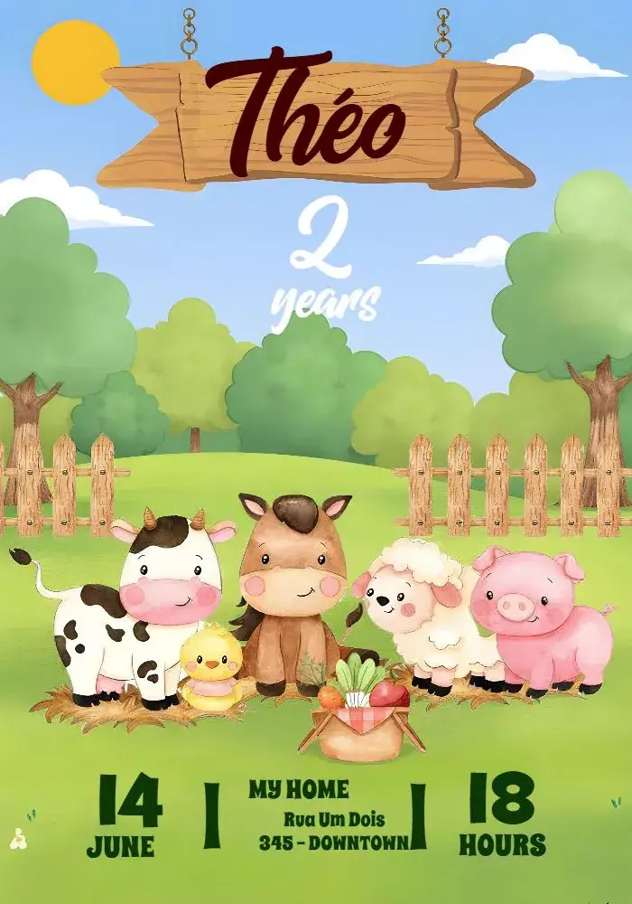 Farm Animals Theme invitation