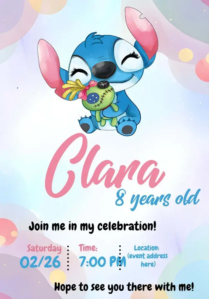 Stitch Watercolor Glitter invitation