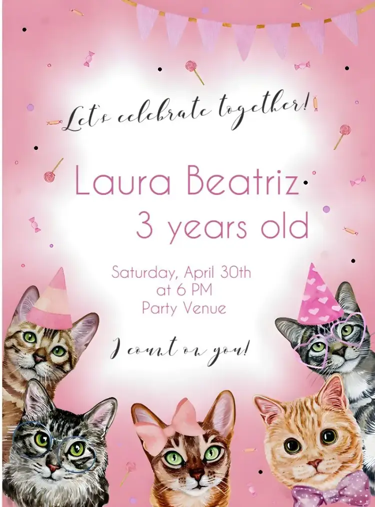 Invitation Kittens Hat – Most searched for theme colorful, cute, playful, animals, childlike