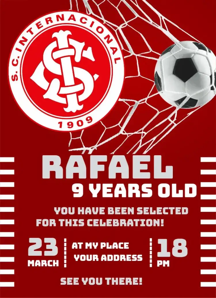 Invitation International 5 – Birthday theme soccer, contemporary, colorful, themed, dynamic, sporty