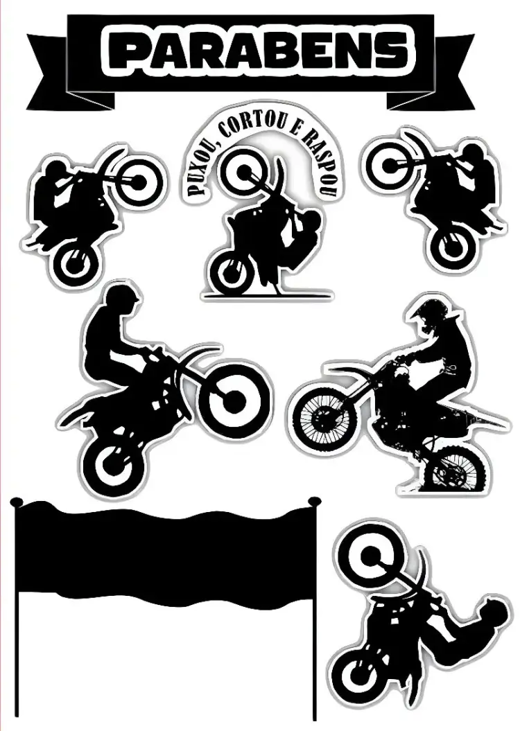 Topo De Bolo Moto Branco invitation
