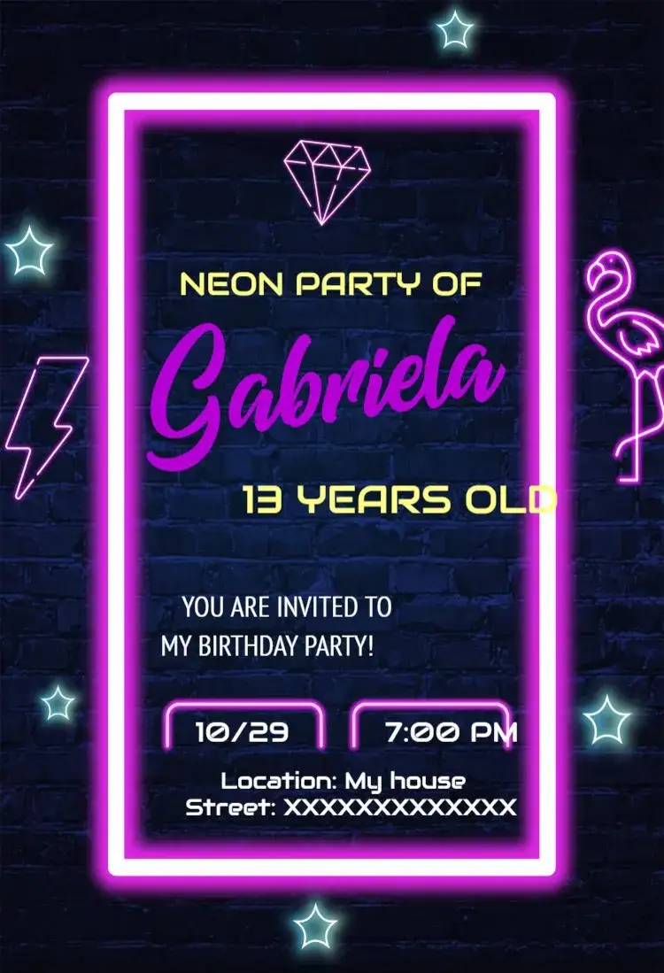 Invitation Digital Neon Party Online Ball – Sweet 15 theme bright neon, modern, colorful, festive, vibrant, urban