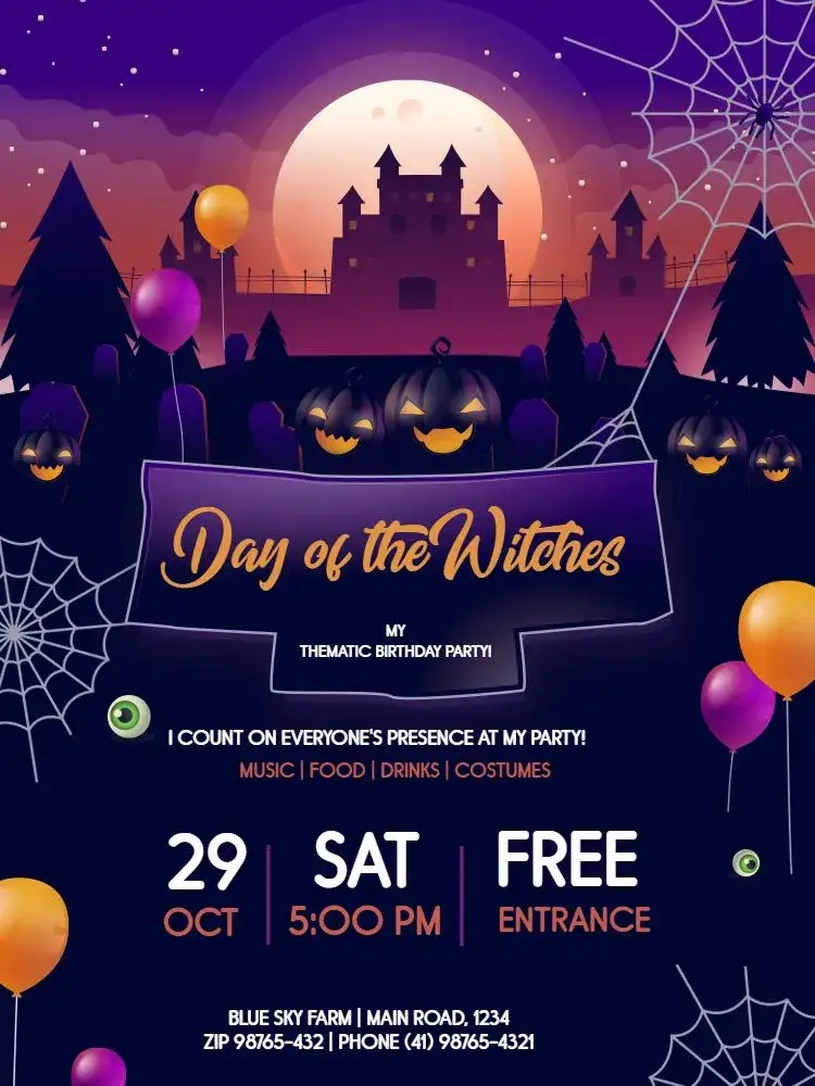 Invitation Dark Halloween – Kids' Birthday Party theme dark, purple, fun, horror, themed party, costume