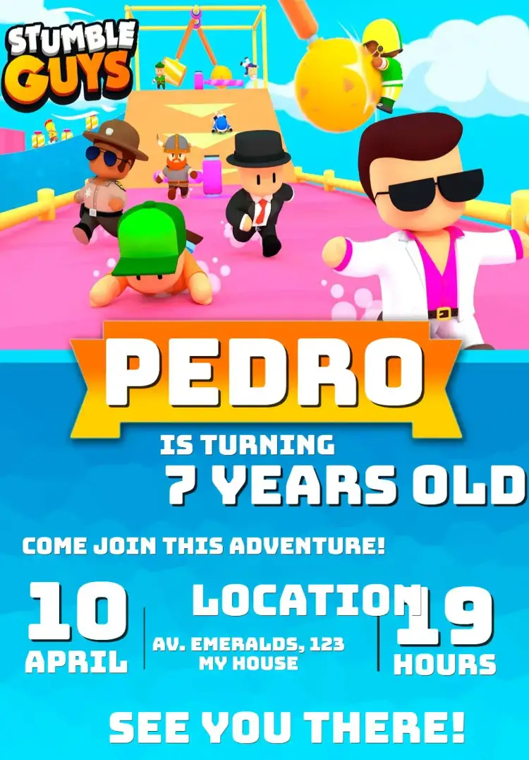 Invitation Stumble Guys Birthday Invitation – Kids' Birthday Party theme player, colorful, fun-filled, contemporary, childlike, themed