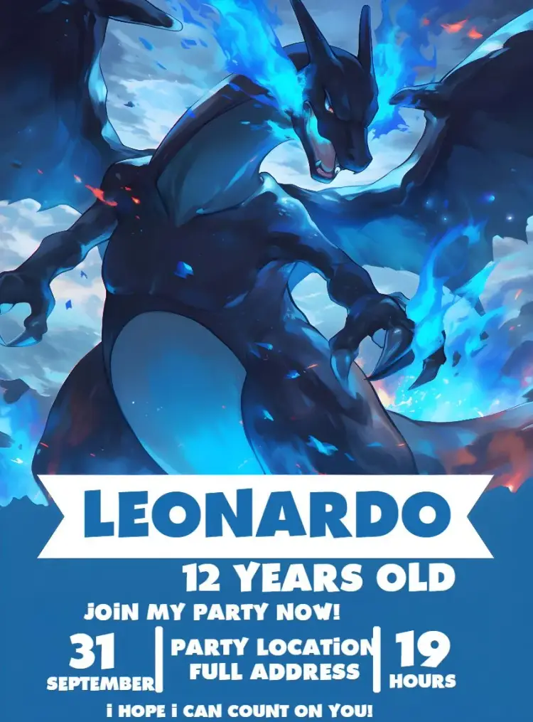 Mega Charizard Pokemon Charmander invitation