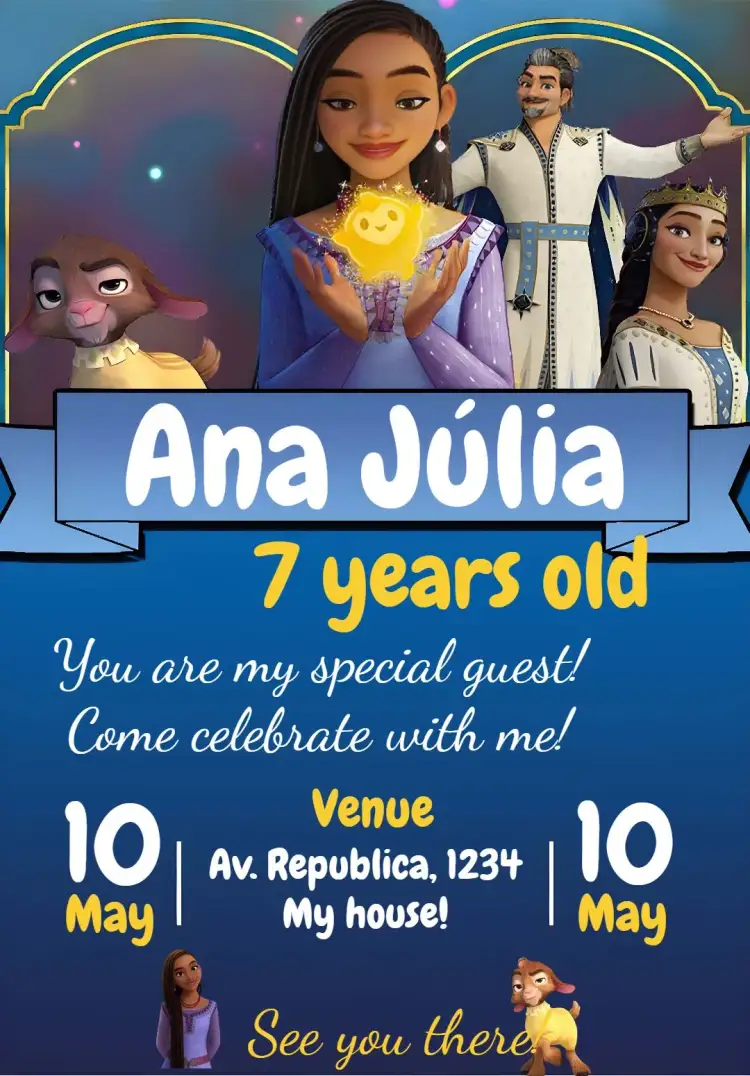 Invitation Wish The Power Of Wishes Disney – Commemorative Dates theme colorful, fun, fantasy-themed, childish, magical, Disney illustrations
