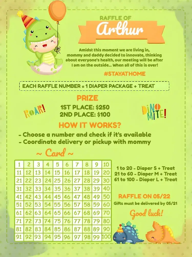 Invitation White Baby Dino Raffle Tea – Raffle Tea theme dinosaur, colorful, childlike, playful, cute