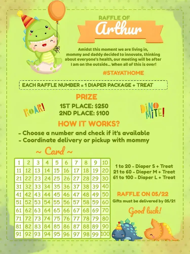 White Baby Dino Raffle Tea invitation