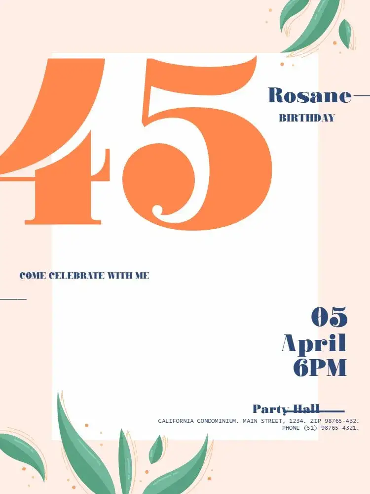 Invitation 45 Years Clear Adult – Kids' Birthday Party theme delicate, pink, modern, elegant, minimalist