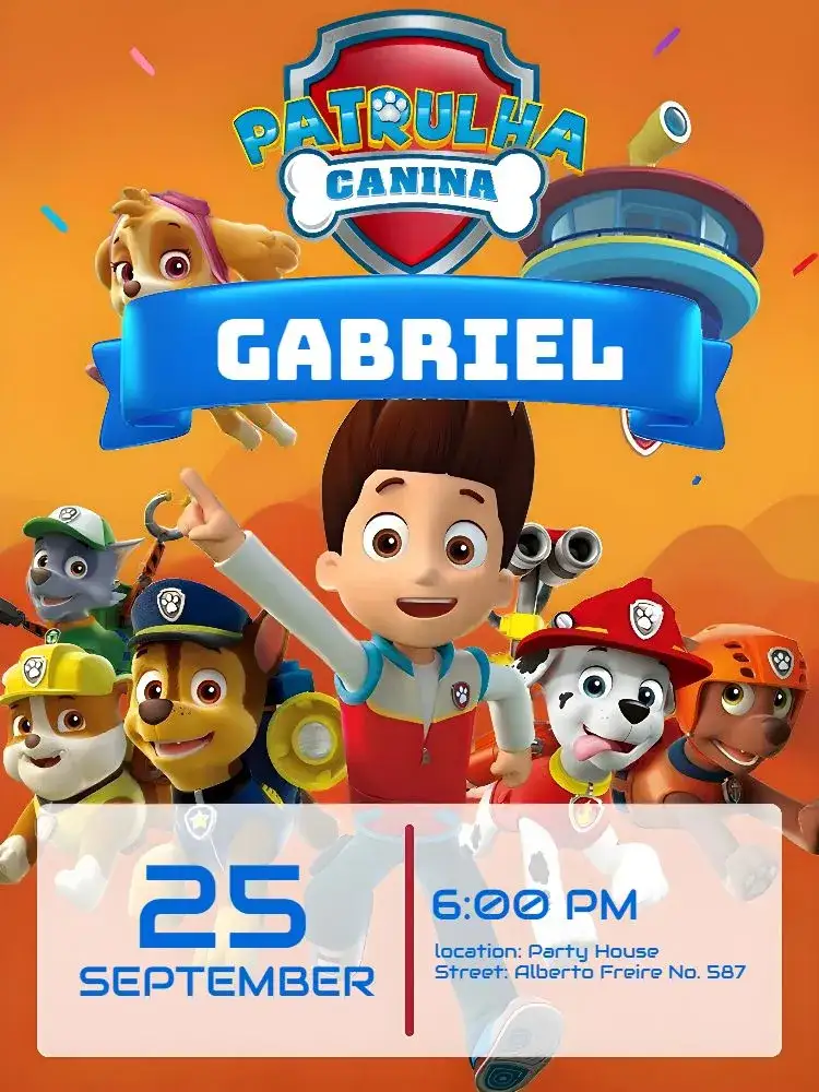Invitation Blue Paw Patrol – Kids' Birthday Party theme vibrant blue, fun, themed, childlike, lively, adventure