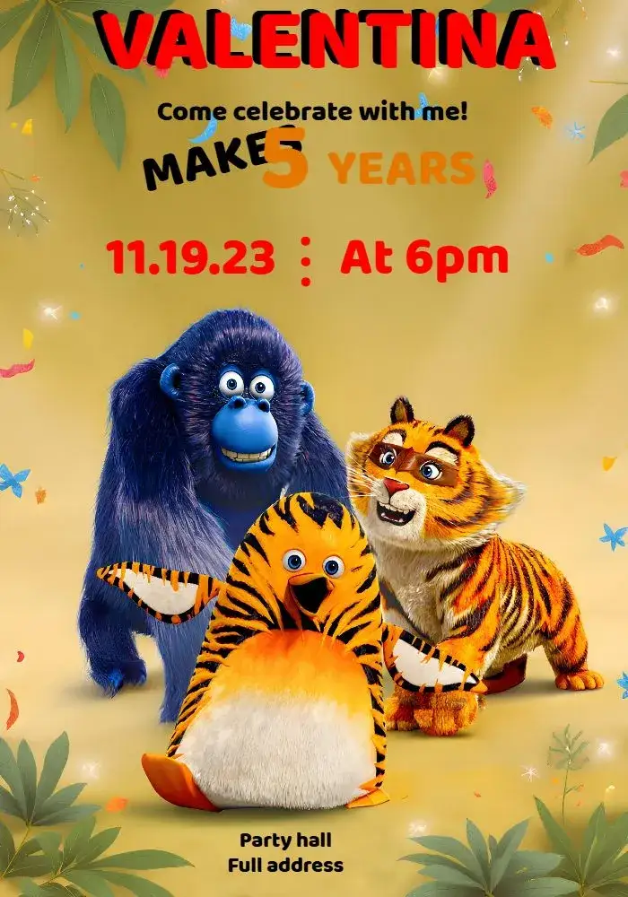 Invitation Green Forest Class – Kids' Birthday Party theme nature, adventure, colorful, playful, animals, fun