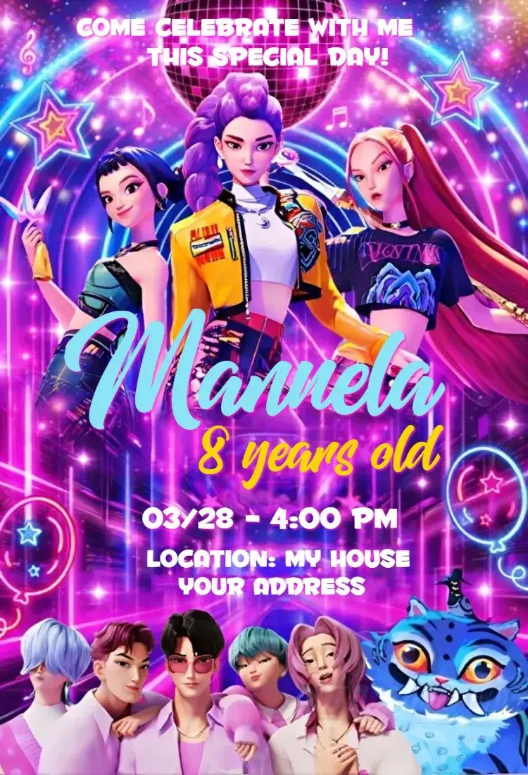Invitation Warriors of Kpop 12 – Birthday theme colorful, modern, pop, themed, fun