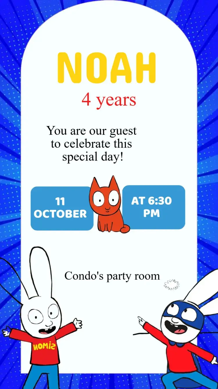 Invitation Simon's Birthday Invitation – Kids' Birthday Party theme colorful, fun, childish, modern, playful illustrations
