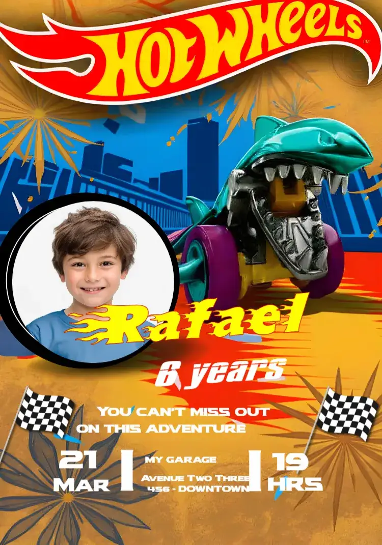 Invitation Hotwheels With Car Photo – Most searched for theme vibrant, modern, colorful, fun, themed, dynamic