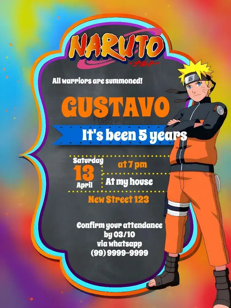 Invitation White Naruto – Kids' Birthday Party theme anime, colorful, modern, themed, fun