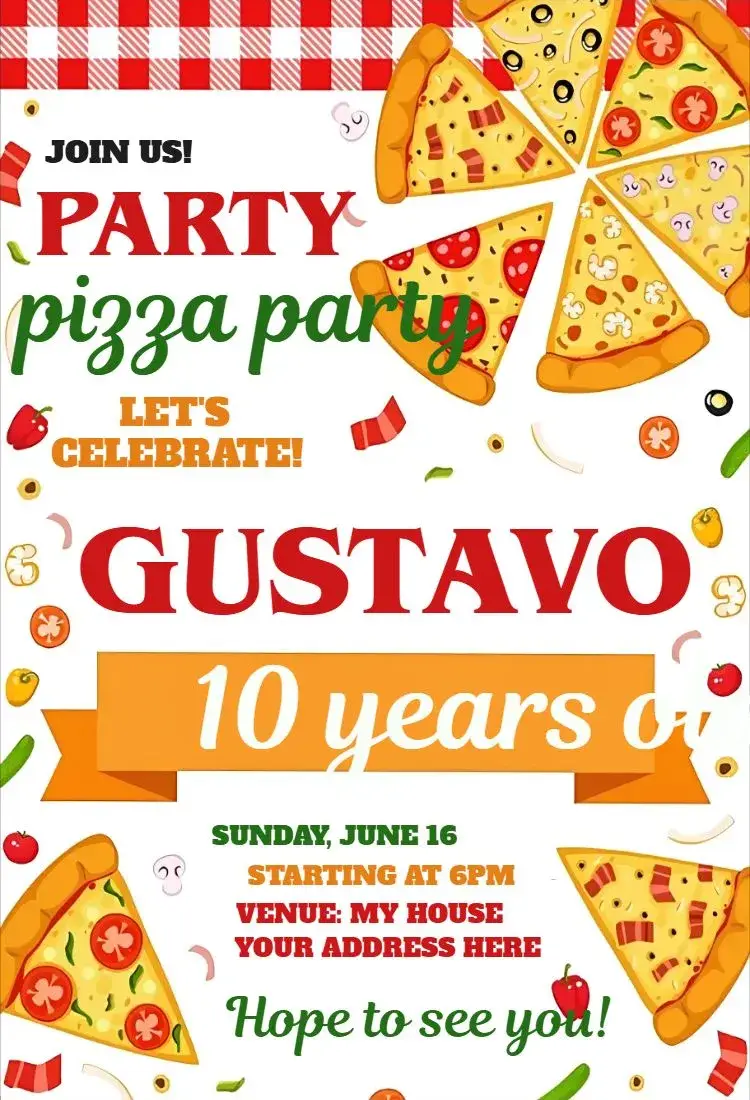 Invite Pizza Party 1 editable and customizable